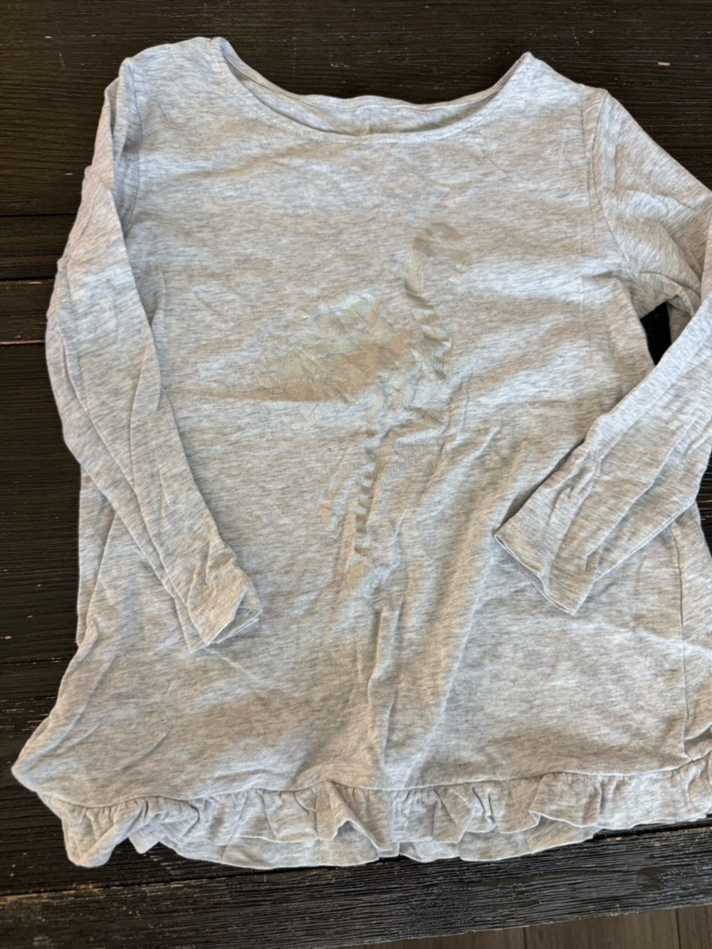 Lilly Pulitzer Girls Long Sleeve Gray Ruffle Hem Tee